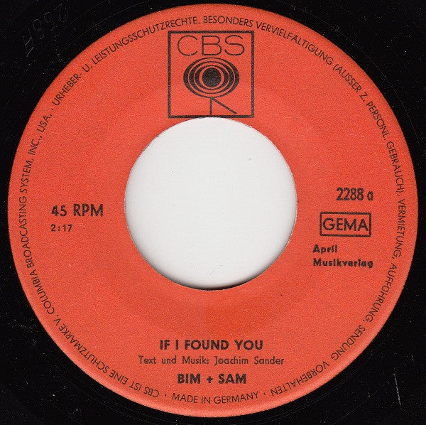 Bim & Sam : If I Found You (7", Single)