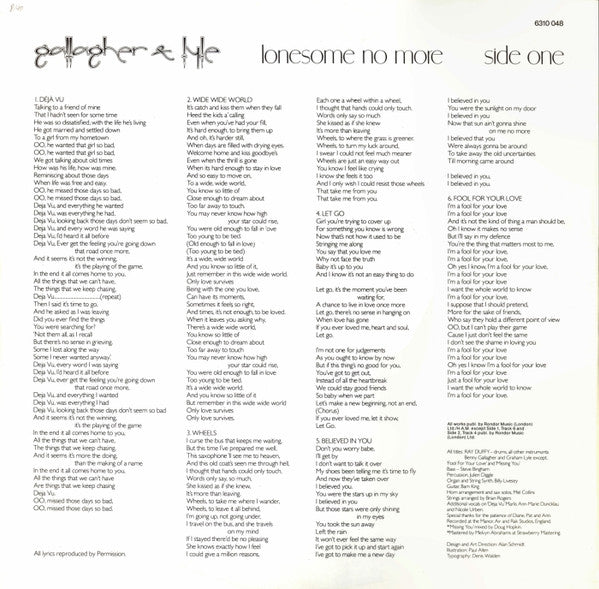 Gallagher & Lyle : Lonesome No More (LP, Album)