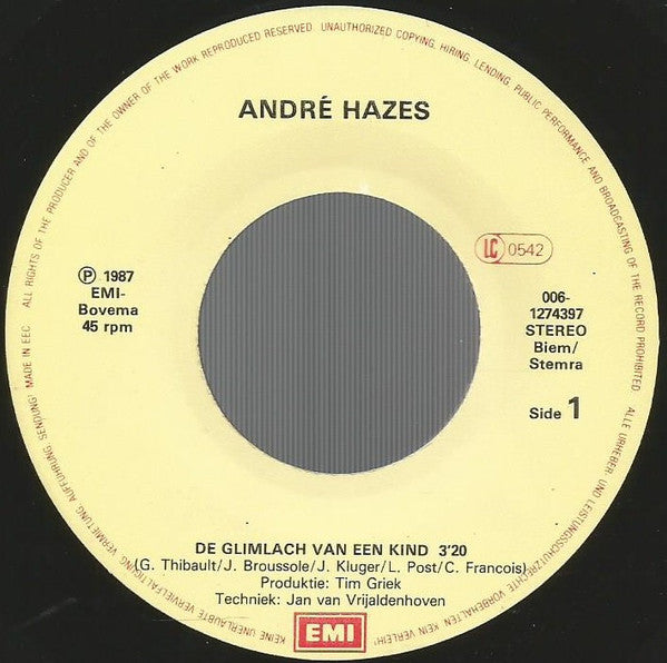 André Hazes : De Glimlach Van Een Kind (7", Single)