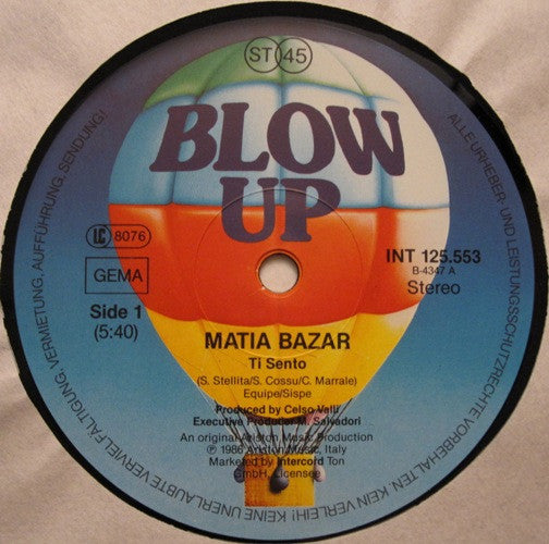 Matia Bazar : Ti Sento (12", Maxi)