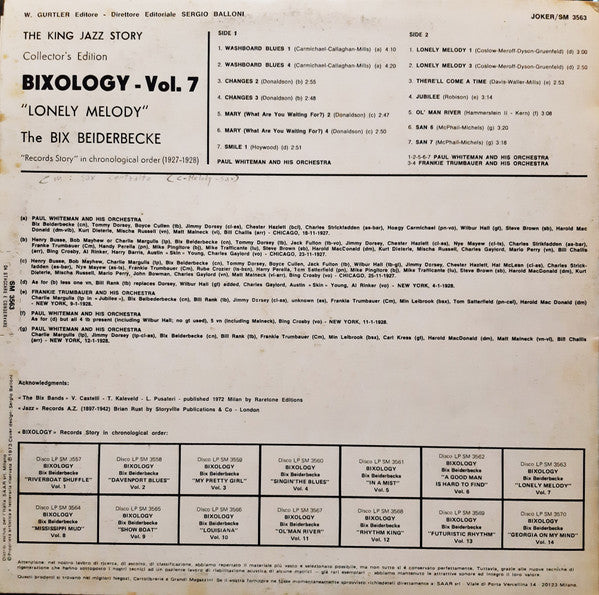 Bix Beiderbecke : Bixology "Lonely Melody" (LP, Comp)