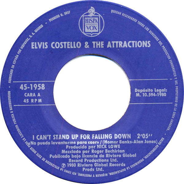 Elvis Costello & The Attractions : I Can't Stand Up For Falling Down (7", Single)
