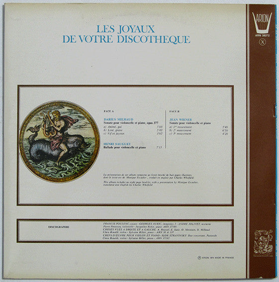 Darius Milhaud / Henri Sauguet / Jean Wiener - Pierre Penassou, Jacqueline Robin : Sonate Opus 377 / Ballade / Sonate (LP, Album)