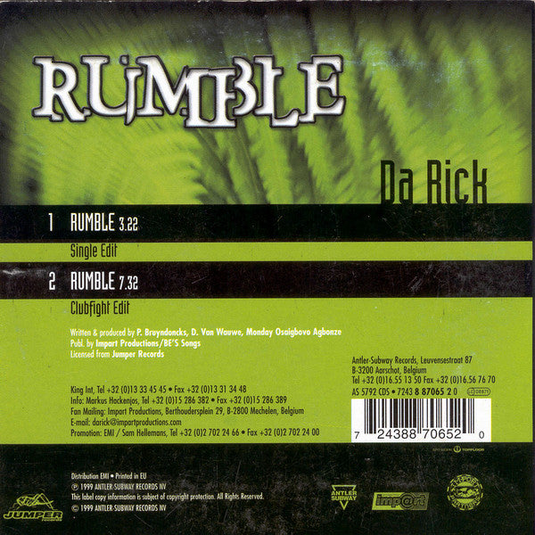 Da Rick : Rumble (CD, Single)