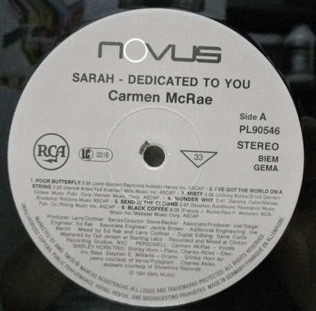 Carmen McRae : Sarah - Dedicated To You (LP, Album)