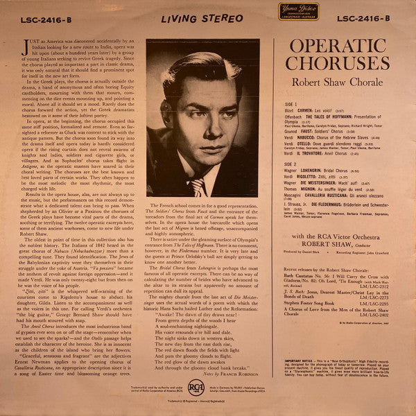 The Robert Shaw Chorale : Operatic Choruses (LP)
