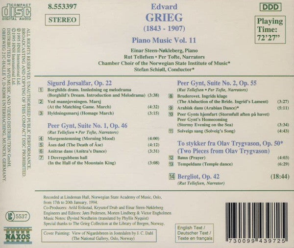 Edvard Grieg, Einar Steen-Nøkleberg, Rut Tellefsen, Per Tofte, Chamber Choir Of The Norwegian State Institute Of Music, Stefan Schiøll : Piano Music Vol. 11 (CD, Album)