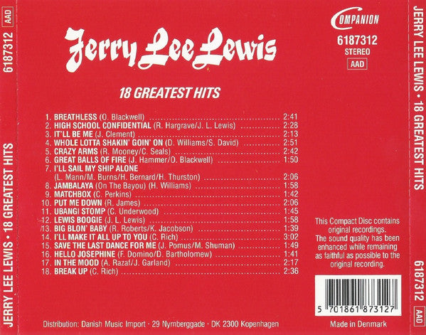Jerry Lee Lewis : 18 Greatest Hits (CD, Comp)