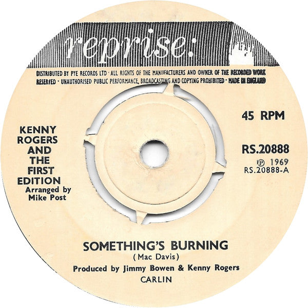 Kenny Rogers & The First Edition : Something's Burning (7", Single, 4 P)