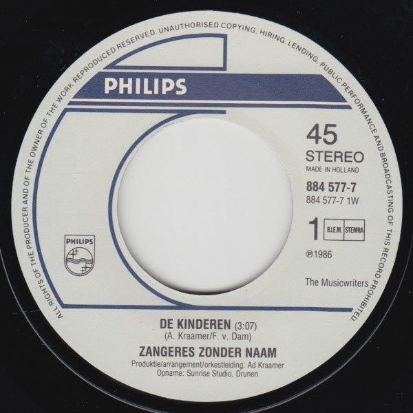 Zangeres Zonder Naam : De Kinderen / 	Komt De Liefde In Gevaar (7", Single)