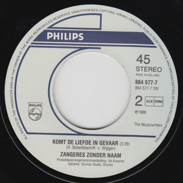 Zangeres Zonder Naam : De Kinderen / 	Komt De Liefde In Gevaar (7", Single)