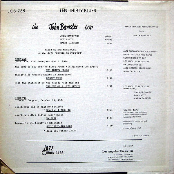 The John Banister Trio : Ten Thirty Blues (LP, Album)