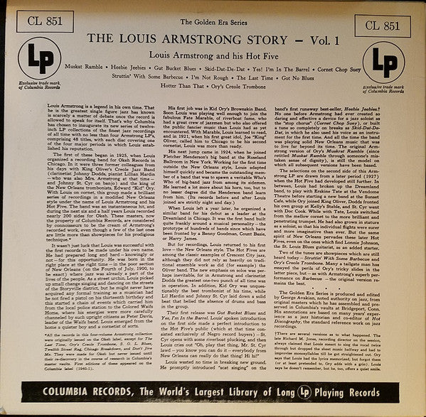 Louis Armstrong & His Hot Five : The Louis Armstrong Story - Vol.1 (LP, Comp, Mono, RE)