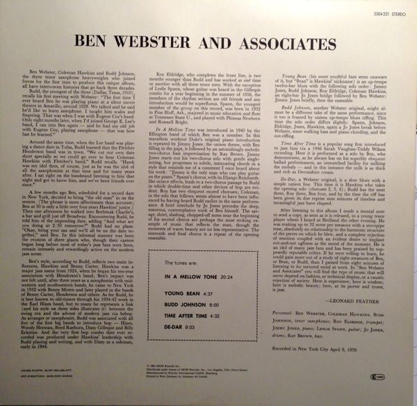 Ben Webster : Ben Webster And Associates (LP, Album, RE)