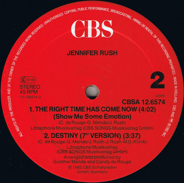 Jennifer Rush : Destiny (Special Version) (12", Maxi)