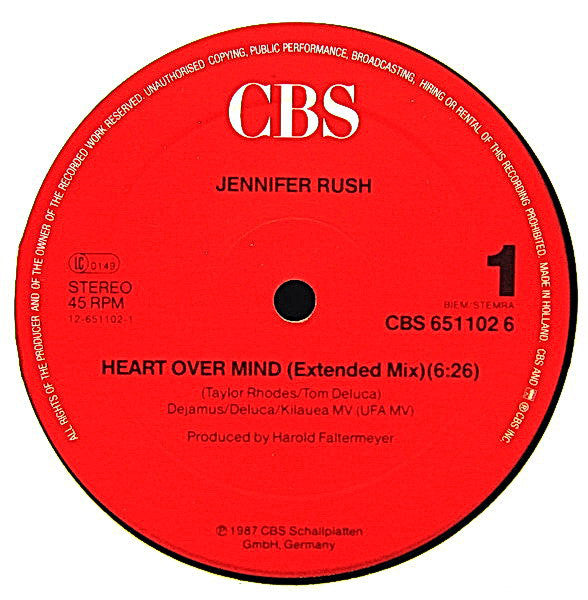 Jennifer Rush : Heart Over Mind (12", Maxi)
