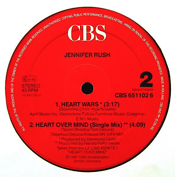 Jennifer Rush : Heart Over Mind (12", Maxi)