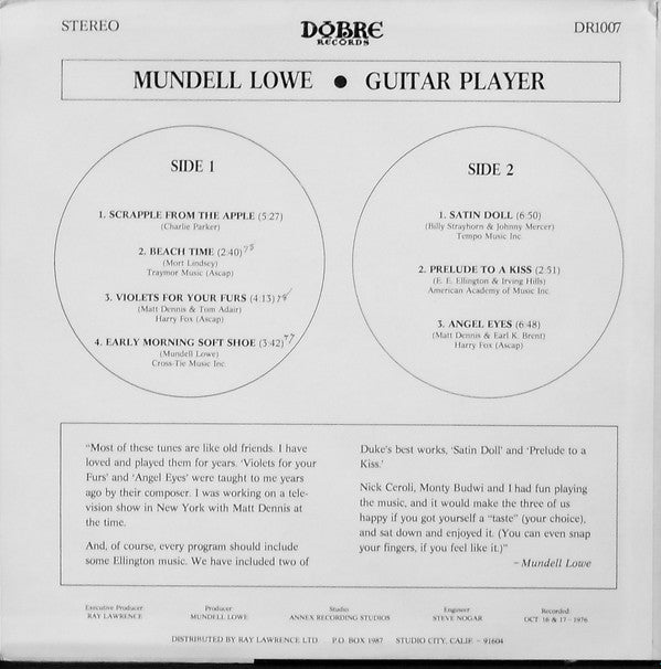 Mundell Lowe : Guitar Player (LP, Album)