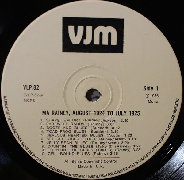 Ma Rainey : Complete Recordings In Chronological Order (August 1924 To July 1925) (LP, Comp, Mono)