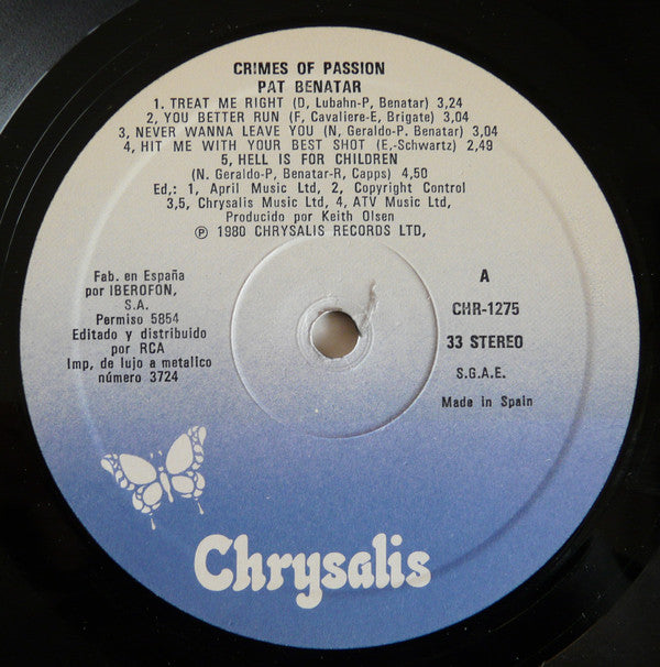 Pat Benatar : Crimes Of Passion (LP, Album)