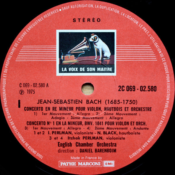 Johann Sebastian Bach - Itzhak Perlman, English Chamber Orchestra, Daniel Barenboim : Concertos Pour Violon, 2° Disque (LP)