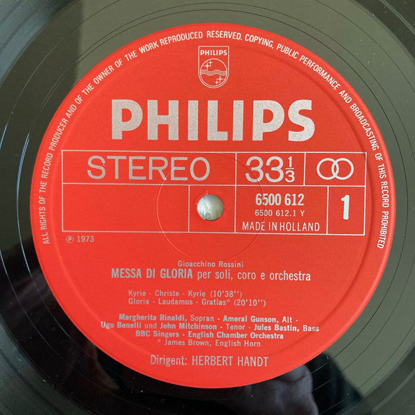 Gioacchino Rossini - Margherita Rinaldi, Ugo Benelli, John Mitchinson, Jules Bastin, Herbert Handt, English Chamber Orchestra, BBC Singers : Messa Di Gloria (LP)