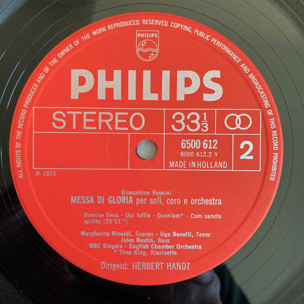 Gioacchino Rossini - Margherita Rinaldi, Ugo Benelli, John Mitchinson, Jules Bastin, Herbert Handt, English Chamber Orchestra, BBC Singers : Messa Di Gloria (LP)