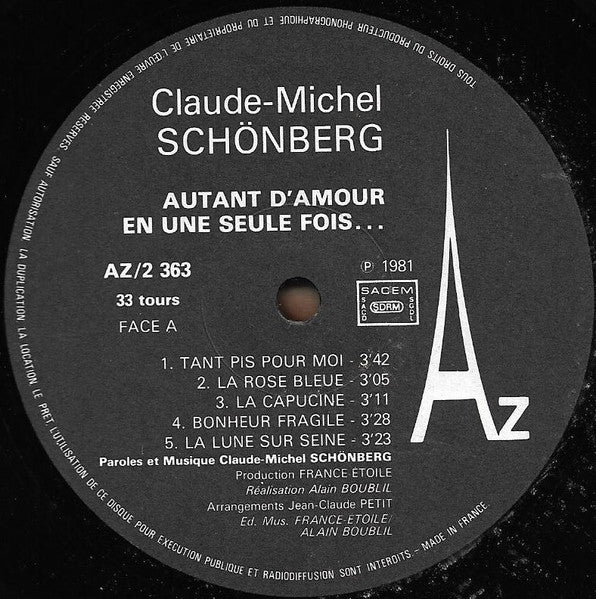 Claude-Michel Schönberg : Autant D'amour En Une Seule Fois (LP, Album)