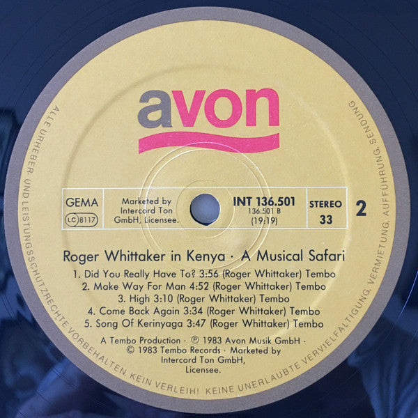 Roger Whittaker : Roger Whittaker In Kenya - A Musical Safari (LP, Album)
