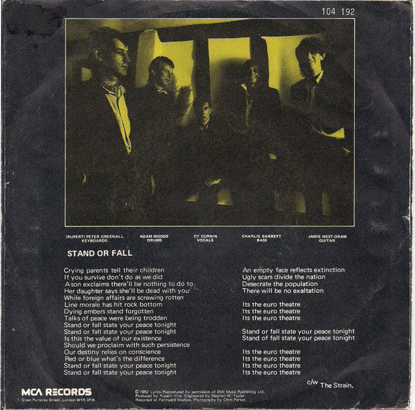 The Fixx : Stand Or Fall (7", Single)