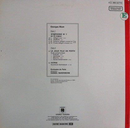 Bizet* - Orchestre De Paris, Daniel Barenboim : Symphonie En Ut / Patrie / La Jeune Fille De Perth (LP, Quad)