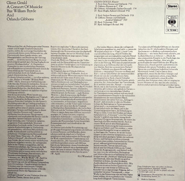 Glenn Gould - William Byrde* / Orlando Gibbons : A Consort Of Musicke Bye William Byrde And Orlando Gibbons (LP, Album)