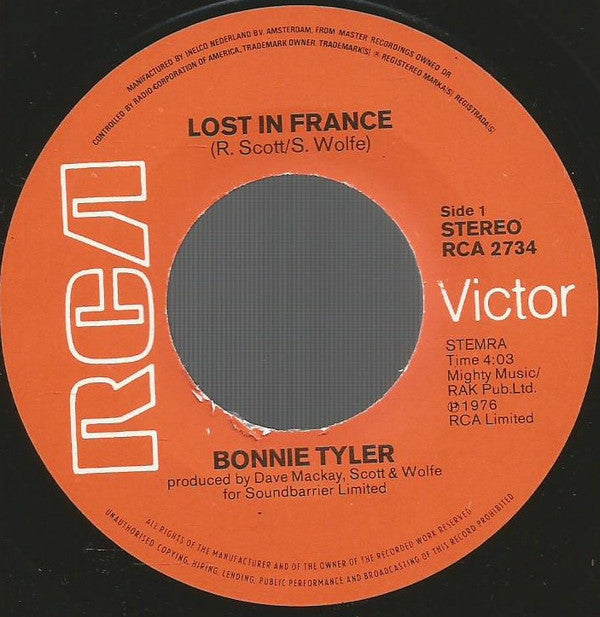 Bonnie Tyler : Lost In France (7", Single)