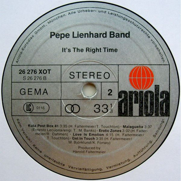 Pepe Lienhard Band : It's The Right Time (LP, Album)
