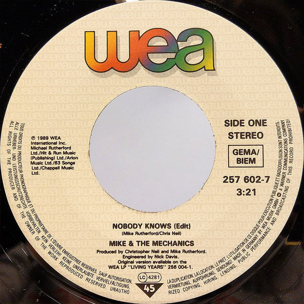 Mike + The Mechanics* : Nobody Knows (7", Single)