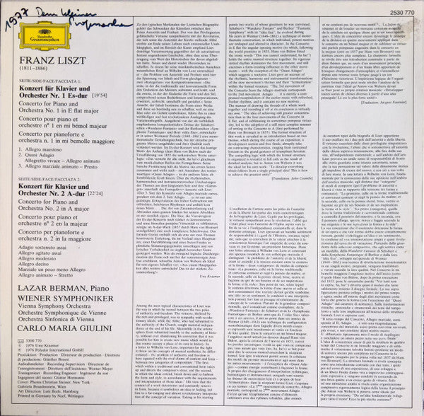 Franz Liszt - Lazar Berman, Wiener Symphoniker, Carlo Maria Giulini : Klavierkonzerte = Piano Concertos (LP)