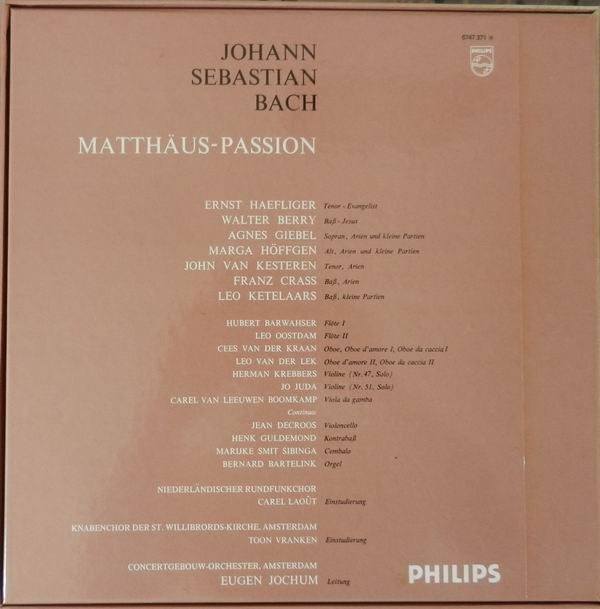 Johann Sebastian Bach / Ernst Haefliger, Walter Berry, Concertgebouworkest, Eugen Jochum : Matthäus-Passion (4xLP, RE + Box)