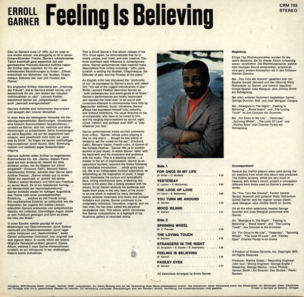 Erroll Garner : Feeling Is Believing (LP, Album)