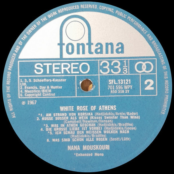 Nana Mouskouri : White Rose Of Athens (Sung In German) (LP, Comp, RE)