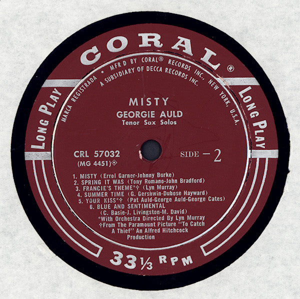Georgie Auld : Misty (LP, Album, Mono)
