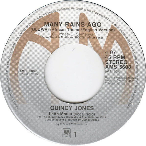 Quincy Jones : "Roots" Medley / Many Rains Ago [Oluwa] (7", Single)