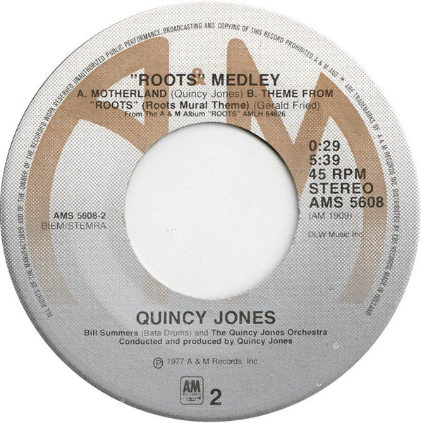 Quincy Jones : "Roots" Medley / Many Rains Ago [Oluwa] (7", Single)