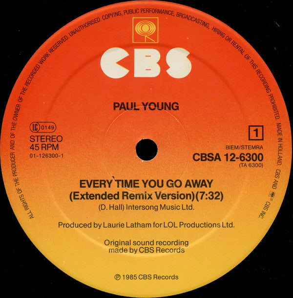 Paul Young : Every Time You Go Away (Extended Remix Version) (12", Maxi)