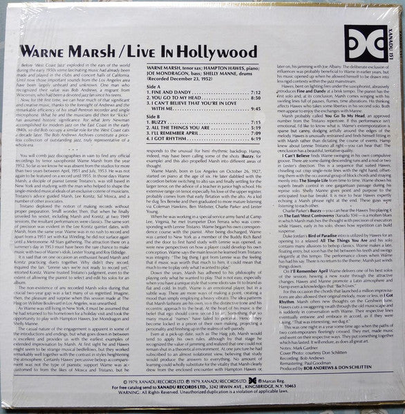Warne Marsh : Live In Hollywood (LP, Album, RM)