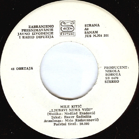 Mile Kitić : Mala Iz Novog Pazara / Ljubavi Nema Više (7", Single)
