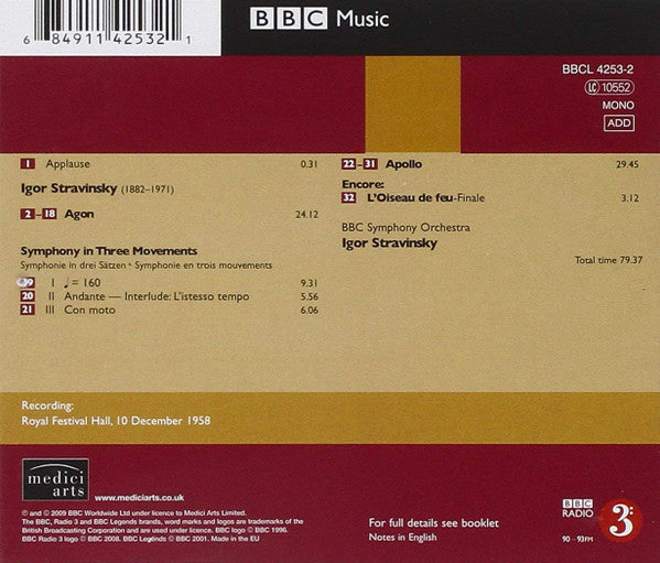 Igor Stravinsky / BBC Symphony Orchestra, Igor Stravinsky : Agon - Symphony In Three Movements - Apollo (CD, Album, Mono, RM)