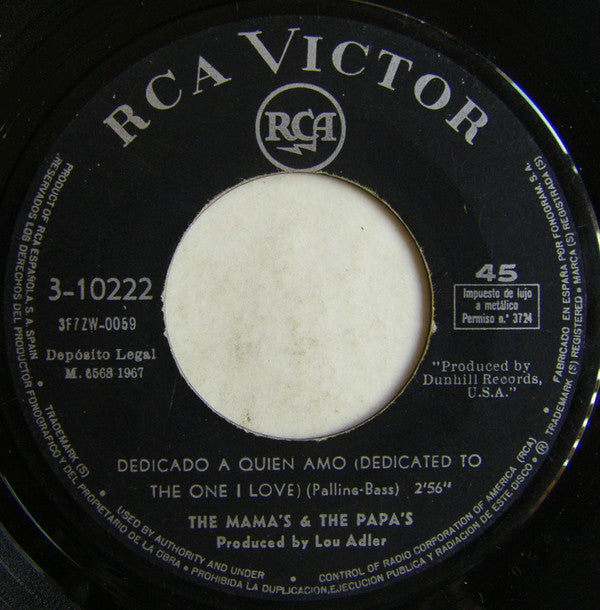 The Mamas & The Papas : Dedicado A Quien Amo (7", Single, Mono)