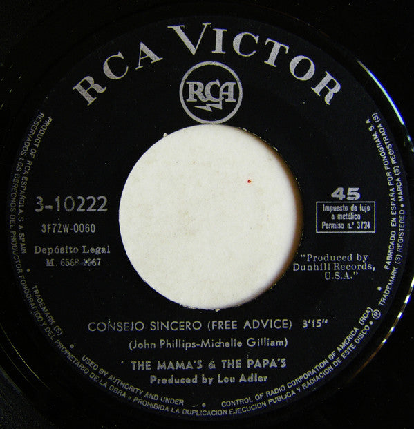 The Mamas & The Papas : Dedicado A Quien Amo (7", Single, Mono)