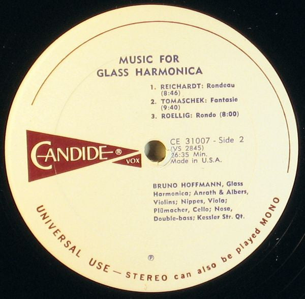 Bruno Hoffmann : Music For Glass Harmonica: Works By Beethoven, Naumann, Schlett, Reichardt, Tomaschek & Röllig (LP, Album)