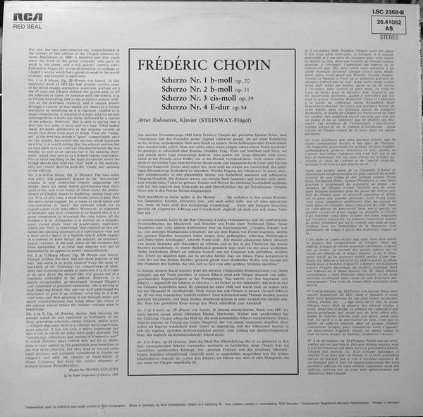 Arthur Rubinstein, Frédéric Chopin : The Chopin Scherzos  (LP)